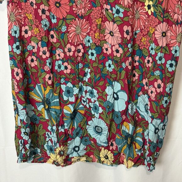 Natural Life Mini Dress Oversized Floral Print V Neck 100% Rayon Boho Sz L EUC - Picture 4 of 8